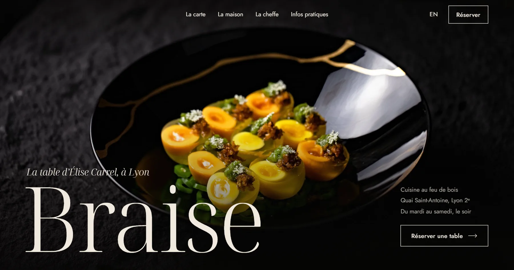 Démo Braise, un restaurant, sur ordinateur : la page d’accueil